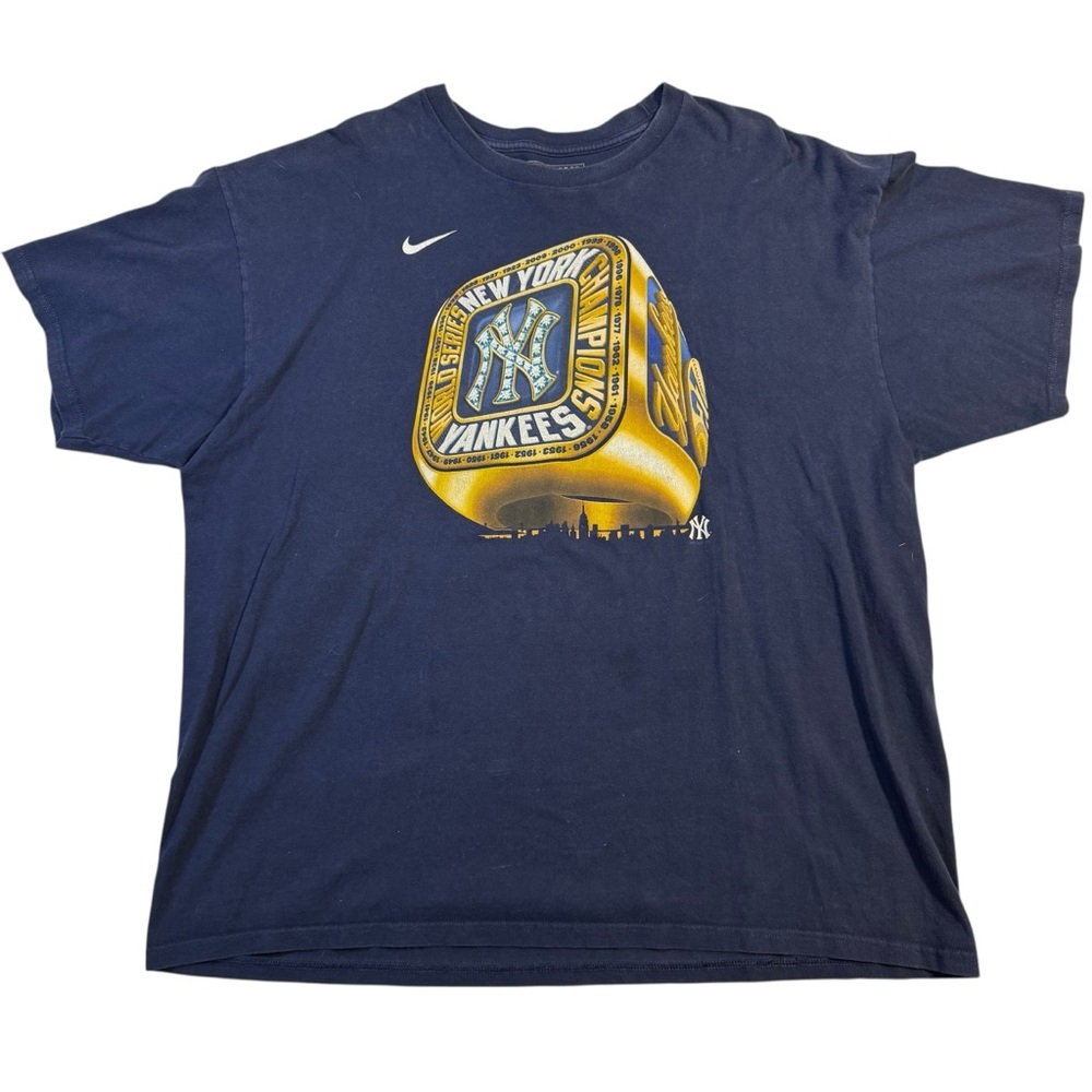Vintage Nike Swoosh New York Yankees MLB Championship Ring Navy Tee Shirt - XXL